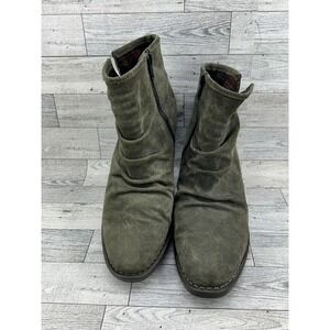 Born Tarkiln Olive Green Suede Slouch Ankle Boots Men Size 9M Wood Block Heel